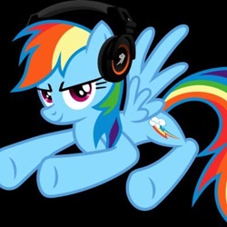 Size: 400x400 | Tagged: artist needed, safe, rainbow dash, g4, black background, headphones, simple background, solo