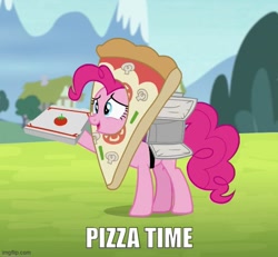 Size: 539x499 | Tagged: safe, edit, edited screencap, screencap, pinkie pie, g4, rock solid friendship, caption, image macro, imgflip, marvel, movie reference, pizza pie, pizza time, spider-man, spider-man 2, text