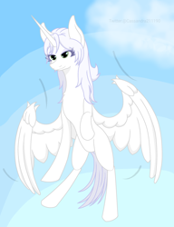 Size: 2000x2600 | Tagged: safe, artist:cassandra211190, oc, oc:κασσάνδρα, alicorn, pony, alicorn oc, concave belly, flying, horn, partially open wings, slender, thin, wings