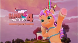Size: 1285x720 | Tagged: safe, derpibooru exclusive, edit, edited screencap, editor:yappwikia alicorn-stevonnie fandom, screencap, sunny starscout, earth pony, pony, g5, have you seen this dragon?, my little pony: make your mark, my little pony: make your mark chapter 2, portrait of a princess, spoiler:g5, spoiler:my little pony: make your mark, spoiler:my little pony: make your mark chapter 2, spoiler:mymc02e03, spoiler:mymc02e08, bipedal, cloud, crystal brighthouse, dusk, female, game, hoof heart, lens flare, mane stripe sunny, mare, maretime bay, netflix, not a vector, parody, prisbeam, rainbow, reference, scenery, screencap background, sky, solo, sonic the hedgehog (series), sonic the hedgehog 4, sonic the hedgehog 4: episode i, tree, underhoof