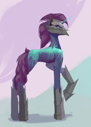 Size: 3234x4506 | Tagged: safe, artist:gemm, oc, oc only, crystal pony, pony, unicorn, bracer, concave belly, helmet, horn, solo, thin