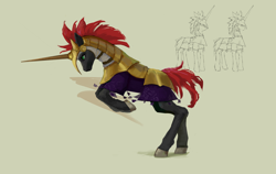 Size: 6000x3800 | Tagged: safe, artist:gemm, oc, oc only, pony, unicorn, armor, horn, simple background, sketch, yellow background