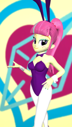 Size: 1080x1920 | Tagged: safe, artist:oatmeal!, part of a set, sour sweet, human, equestria girls, g4, 3d, accessory swap, bowtie, bunny ears, bunny girl, bunny suit, clothes, costume, cutie mark, cutie mark background, easter, gmod, hand on hip, holiday, legs together, leotard, looking at you, solo, sour sweet's cutie mark, tight clothing, tights