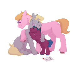 Size: 1280x1024 | Tagged: safe, artist:itstechtock, diggy, ferris, sander, earth pony, pony, unicorn, g5, adoption, canon ship, colt, foal, gay, horn, hug, male, ship:diggysand, shipping, simple background, stallion, transparent background, trio