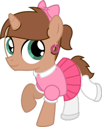 Size: 2005x2505 | Tagged: safe, artist:peternators, oc, oc only, oc:heroic armour, pony, unicorn, g4, bow, clothes, colt, crossdressing, crossplay, ear piercing, earring, foal, hair bow, horn, jewelry, male, piercing, shoes, show accurate, simple background, skirt, smiling, socks, sweater, the fairly oddparents, thigh highs, timmy turner, transparent background