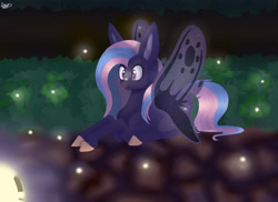 Size: 2873x2088 | Tagged: safe, artist:sofienriquez, oc, oc:starry night, flutter pony, pony, female, lying down, mare, prone, solo, tongue out