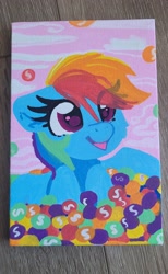 Size: 2200x3582 | Tagged: safe, artist:lbrcloud, part of a set, rainbow dash, pegasus, pony, g4, bust, candy, food, ponies in food, portrait, skittles, smiling, solo, traditional art
