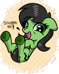Size: 1200x1500 | Tagged: safe, artist:scandianon, oc, oc only, oc:filly anon, pony, belly, female, filly, floating, floppy ears, foal, frog (hoof), hooves, hug request, looking at you, open mouth, open smile, smiling, solo, talking to viewer, underhoof