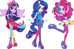 Size: 12414x8206 | Tagged: safe, artist:sugar-loop, pinkie pie, rarity, twilight sparkle, alicorn, equestria girls, g4, my little pony equestria girls: rainbow rocks, drumsticks, neon rainbow rocks, simple background, transparent background, twilight sparkle (alicorn), wings