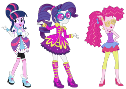 Size: 11817x8374 | Tagged: safe, pinkie pie, rarity, twilight sparkle, equestria girls, friendship through the ages, g4, simple background, transparent background