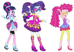 Size: 11817x8374 | Tagged: safe, pinkie pie, rarity, twilight sparkle, human, equestria girls, friendship through the ages, g4, 80s hair, female, new wave pinkie, simple background, transparent background, trio, trio female