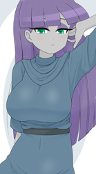 Size: 1668x2990 | Tagged: safe, artist:batipin, maud pie, human, equestria girls, g4, 2d, bangs, breasts, busty maud pie, cute, eyeshadow, female, lidded eyes, looking at you, makeup, maudabetes, midriff, solo
