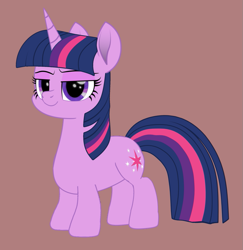 Size: 853x876 | Tagged: safe, artist:k. dale, twilight sparkle, pony, unicorn, g4, female, gray background, horn, mare, movie accurate, short legs, simple background, smol, smug, smuglight sparkle, solo, unicorn twilight