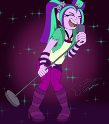 Size: 3700x4200 | Tagged: safe, artist:digi1talpho3nix, aria blaze, human, equestria girls, g4, ariabetes, breasts, cute, gradient background, microphone, microphone stand, singing, solo
