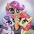 Size: 2048x2048 | Tagged: safe, artist:selkie, apple bloom, scootaloo, sweetie belle, earth pony, pegasus, pony, unicorn, g4, beanbrows, blank flank, colored eyebrows, cutie mark crusaders, eyebrows, female, filly, foal, grin, heart, heart eyes, horn, missing accessory, smiling, spread wings, thick eyebrows, trio, trio female, wingding eyes, wings