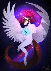 Size: 1143x1600 | Tagged: safe, artist:sunny way, oc, oc:sunny way, horse, pegasus, anthro, art, artist, artwork, belly, breasts, chubby, cute, digital art, drawing, featureless breasts, featureless crotch, female, hooves, love, magic, mare, nebula, nudity, pinup, reward, sexy, smiling, solo, space, thick, wings
