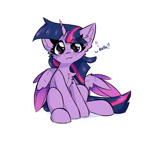 Size: 2000x2000 | Tagged: safe, artist:jubyskylines, twilight sparkle, alicorn, pony, g4, :3, chest fluff, colored wings, colored wingtips, cute, ear fluff, female, heart, hello, looking at you, mare, simple background, sitting, smiling, smiling at you, solo, talking to viewer, twilight sparkle (alicorn), white background, wings