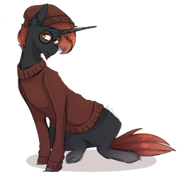 Size: 2000x2000 | Tagged: safe, artist:pixelberrry, oc, oc only, oc:dis, pony, unicorn, clothes, glasses, horn, male, simple background, solo, stallion, sweater, transparent background