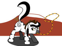 Size: 1600x1200 | Tagged: safe, artist:nebbie, oc, oc only, zebra, ass up, fart, lasso, male, mount kilimanjaro, mouth hold, nudity, raised tail, rope, sheath, simple background, solo, stallion, tail, white background, zebra oc