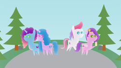 Size: 1920x1080 | Tagged: safe, artist:carrotorangelight, izzy moonbow, misty brightdawn, pipp petals, zipp storm, pegasus, pony, unicorn, g5, female, horn, pointy ponies, rebirth misty, royal sisters (g5), siblings, sisters