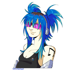 Size: 1820x1820 | Tagged: safe, artist:beehunterkisser, dj pon-3, vinyl scratch, human, g4, clothes, female, glasses, headphones, humanized, light skin, simple background, solo, tank top, tattoo, white background