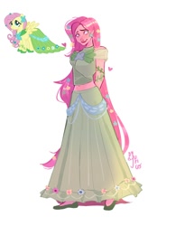 Size: 1750x2250 | Tagged: safe, artist:yurico, fluttershy, human, g4, clothes, dress, gala dress, humanized, midriff, simple background, solo, white background
