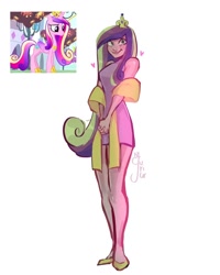 Size: 1080x1350 | Tagged: safe, artist:yurico, princess cadance, human, pony, g4, episode needed, humanized, jewelry, screencap reference, simple background, slender, solo, thin, tiara, white background