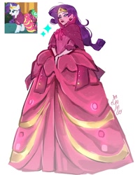Size: 1080x1350 | Tagged: safe, artist:yurico, rarity, human, g4, the best night ever, clothes, dress, ear piercing, earring, gala dress, gown, humanized, jewelry, piercing, screencap reference, simple background, solo, white background