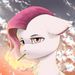 Size: 3000x3000 | Tagged: safe, artist:闪电_lightning, oc, oc only, oc:angier fran, bat pony, chest fluff, cigarette, smoking, solo