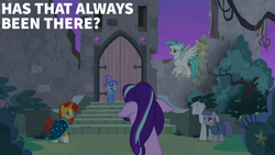 Size: 2000x1125 | Tagged: safe, edit, edited screencap, editor:quoterific, screencap, maud pie, mudbriar, starlight glimmer, sunburst, terramar, trixie, g4, student counsel, castle of the royal pony sisters, floppy ears, petrification, tree