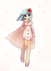 Size: 1000x1407 | Tagged: safe, artist:howxu, coco pommel, human, equestria girls, g4, cape, clothes, cocobetes, commission, cute, dress, equestria girls-ified, simple background, solo, white background