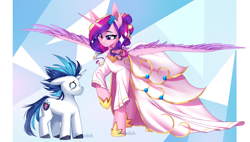 Size: 3229x1834 | Tagged: safe, artist:mediasmile666, princess cadance, shining armor, alicorn, pony, unicorn, g4, alternate hairstyle, clothes, dress, duo, duo male and female, female, horn, male, mare, meme, size difference, smaller male, stallion, the bride and the ugly ass groom, wedding dress