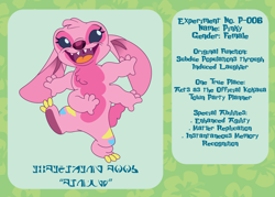 Size: 2100x1500 | Tagged: safe, artist:prixy05, pinkie pie, alien, g4, experiment, female, four arms, lilo and stitch, reference sheet, solo, species swap, text, uvula