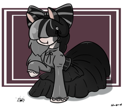 Size: 974x846 | Tagged: safe, artist:n-o-n, oc, oc only, oc:lucy moonrise, earth pony, pony, spider, bow, clothes, corset, dress, earth pony oc, goth, gothic, hair bow, simple background, solo