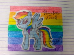 Size: 4160x3120 | Tagged: safe, artist:codenamekid, rainbow dash, pegasus, pony, g4, colored, female, lined paper, mare, pencil drawing, solo, spread wings, traditional art, wings