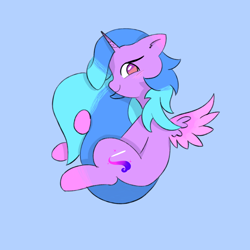 Size: 4096x4096 | Tagged: safe, artist:riley_draws_, oc, oc:saphira moon, alicorn, pony, alicorn oc, blue mane, blushing, colored, digital art, horn, hug, looking at you, looking back, purple pony, tail, tail hug, wings