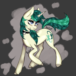 Size: 2048x2048 | Tagged: safe, artist:toxikil, oc, oc:spring starflower, pony, unicorn, choker, cute, female, horn, jewelry, makeup, mare, necklace, simple background, solo, sparkly eyes, trans female, transgender, unicorn oc, wingding eyes