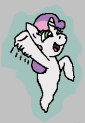 Size: 383x549 | Tagged: safe, artist:realdash, sweetie belle, ghost, ghost pony, pony, undead, unicorn, g4, aggie.io, aura, cute, diasweetes, female, filly, foal, happy, horn, implied anon, motion lines, offscreen character, pixel art, smiling, solo, spooky belle, waving