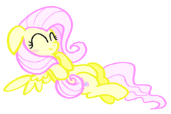 Size: 1472x980 | Tagged: safe, artist:jack107401, fluttershy, pegasus, g4, blushing, lying down, simple background, smiling, white background