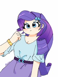 Size: 720x953 | Tagged: safe, artist:leo19969525, rarity, equestria girls, g4, bracelet, breasts, cleavage, clothes, female, human coloration, jewelry, simple background, skirt, solo, white background