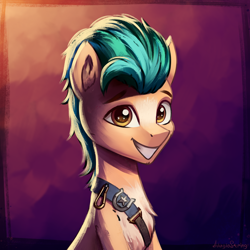 Size: 4000x4000 | Tagged: safe, artist:adagiostring, hitch trailblazer, earth pony, pony, g5, absurd resolution, commission, cute, eyebrows, gradient background, grin, hitchbetes, looking at you, male, sheriff, smiling, smiling at you, solo, stallion