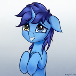 Size: 3000x3000 | Tagged: safe, artist:adagiostring, oc, oc only, oc:windows 8, pony, unicorn, commission, cute, female, floppy ears, grin, heterochromia, high res, hooves to the chest, horn, mare, microsoft, microsoft windows, ocbetes, smiling, solo, unicorn oc