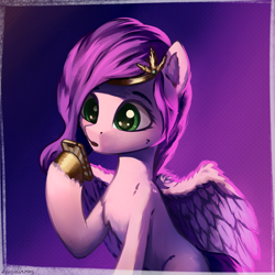 Size: 4000x4000 | Tagged: safe, artist:adagiostring, pipp petals, pegasus, pony, g5, my little pony: a new generation, spoiler:my little pony: a new generation, absurd resolution, adorapipp, bust, cellphone, commission, cute, diadem, eyebrows, female, fluffy, gradient background, hoof hold, jewelry, mare, open mouth, partially open wings, phone, portrait, princess, regalia, skinny pipp, smartphone, solo, unshorn fetlocks, wings