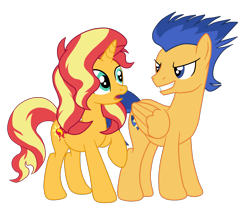 Size: 2119x1831 | Tagged: safe, artist:gmaplay, flash sentry, sunset shimmer, pegasus, pony, unicorn, g4, duo, female, horn, male, mare, ship:flashimmer, shipping, simple background, stallion, straight, transparent background