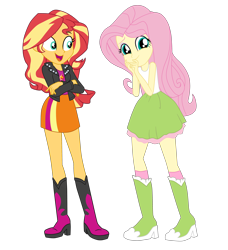 Size: 3800x4171 | Tagged: safe, artist:gmaplay, fluttershy, sunset shimmer, equestria girls, g4, clothes, duo, duo female, female, fluttershy's skirt, friendship, reconciliation, simple background, skirt, sunset shimmer's skirt, transparent background