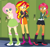 Size: 3400x3204 | Tagged: safe, artist:gmaplay, babs seed, fluttershy, sunset shimmer, human, equestria girls, g4, angry, canterlot high, clothes, defending, female, fluttershy's skirt, lockers, older, older babs seed, protecting, scared, skirt, sunset shimmer's skirt, trio, trio female