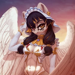 Size: 2560x2560 | Tagged: safe, alternate version, artist:amishy, oc, oc only, oc:mayata, pegasus, anthro, belly button, bracelet, breasts, ear piercing, earring, female, heterochromia, high res, jewelry, looking at you, mare, piercing, solo