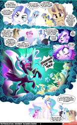 Size: 1948x3192 | Tagged: safe, artist:lummh, artist:rachel-morrigan, fancypants, princess cadance, princess celestia, alicorn, earth pony, pony, unicorn, comic:the princess of love, g4, comic, concave belly, female, filly, filly cadance, foal, height difference, horn, imagine spot, male, mare, nightmare cadance, nightmarified, physique difference, rearing, slender, speech bubble, stallion, tall, thin, wing hands, wings, young cadance, younger