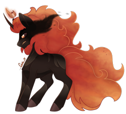 Size: 5637x5128 | Tagged: safe, artist:trashpanda czar, oc, oc only, oc:mairon imonar, body markings, cloven hooves, concave belly, crown, eye mist, floating crown, flowing mane, horn, jewelry, male, mane of fire, regalia, simple background, snarling, transparent background