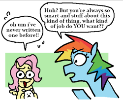 Size: 1399x1170 | Tagged: safe, artist:punkittdev, fluttershy, rainbow dash, pegasus, pony, rabbit, g4, animal, dialogue, emanata, eyebrows, eyebrows visible through hair, female, horsecomix, mare, passepartout, plewds, simple background, speech bubble, white background